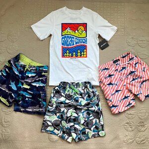 Boys Sz. 6/7 Shark Swim Trunks (Trunks, Carter's, Op) & New Eddie Bauer Swim Top